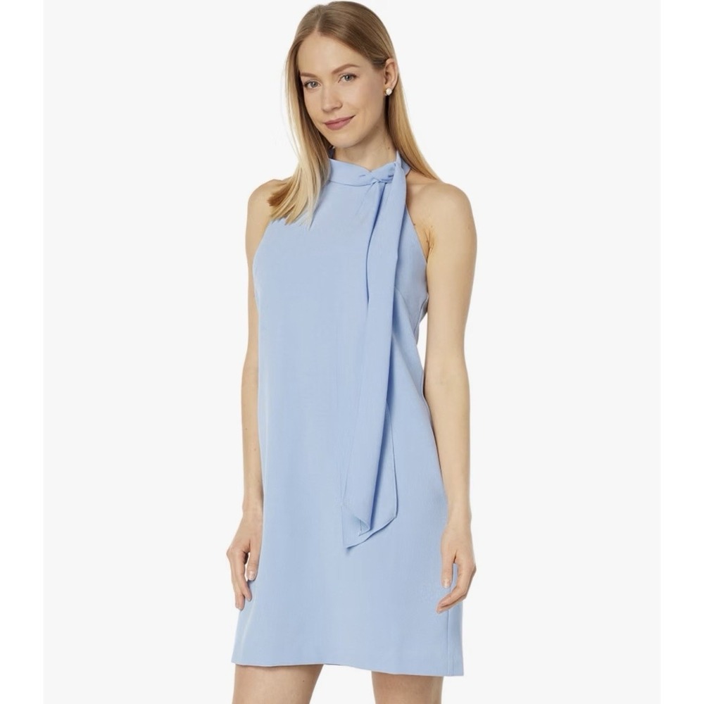 Vince Camuto Womens Blue Crepe Open Back Halter Cocktail Midi Dress Size 14